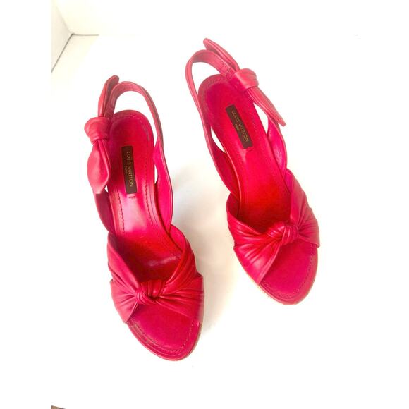 Louis Vuitton Retro Watermelon Pink Slingback Open toe Leather Sandal Heels 37 - Picture 10 of 14